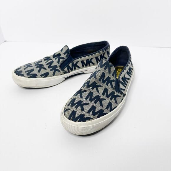 Michael Kors Womens Size 6.5 Keaton Navy Blue Signature Slip On Sneakers - Picture 1 of 9